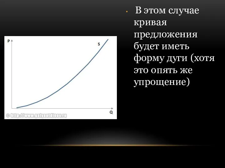 В этом случае кривая предложения будет иметь форму дуги (хотя это опять же упрощение)