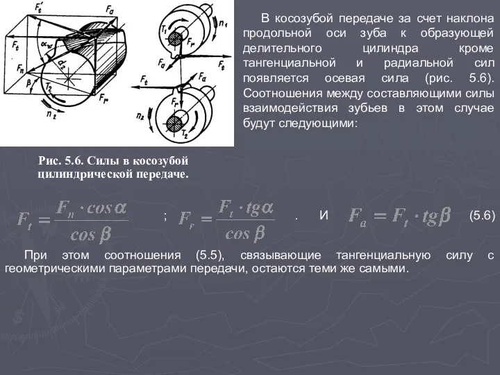 В косозубой передаче за счет наклона продольной оси зуба к образующей делительного