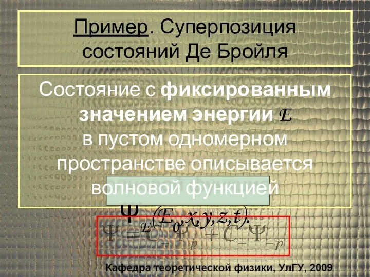 Состояние с фиксированным значением энергии E в пустом одномерном пространстве описывается волновой