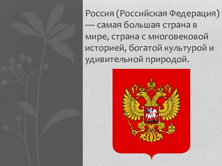 Россия (Российская Федерация) — самая большая страна в мире, страна с многовековой