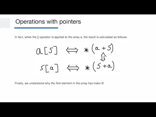 Operations with pointers In fact, when the [] operator is applied to
