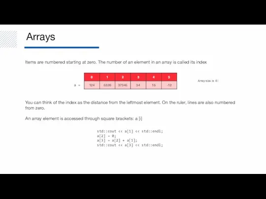Arrays a = You can think of the index as the distance