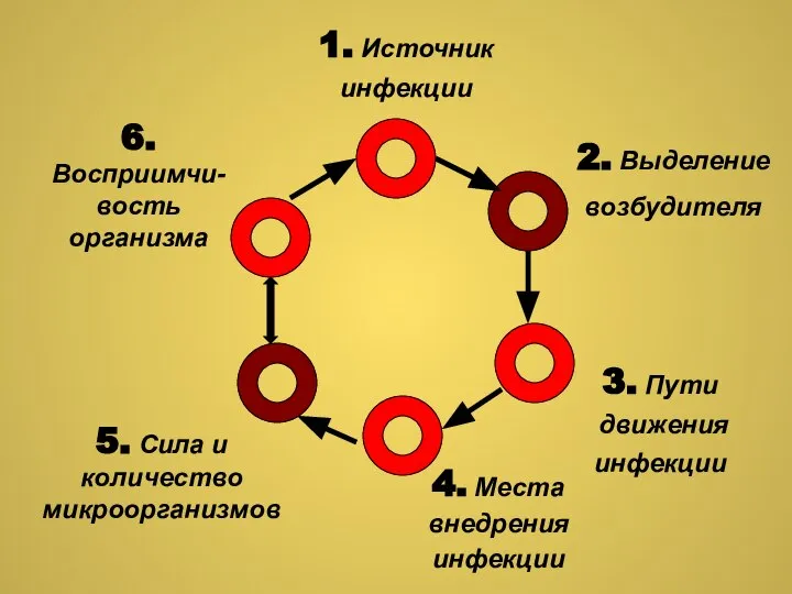 1. Источник инфекции 3. Пути движения инфекции 4. Места внедрения инфекции 5.