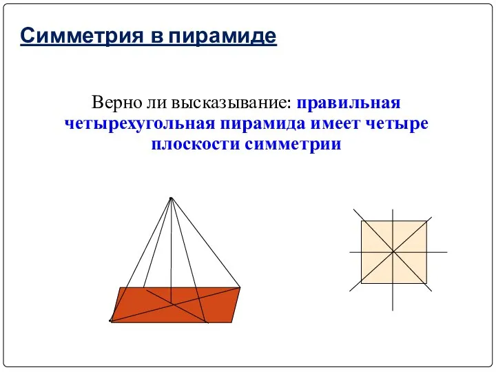Симметрия в пирамиде Верно ли высказывание: правильная четырехугольная пирамида имеет четыре плоскости симметрии
