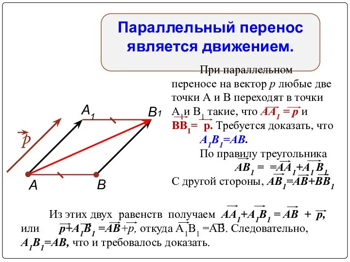 Из этих двух равенств получаем АА1+А1В1 = AВ + p, или р+А1В1