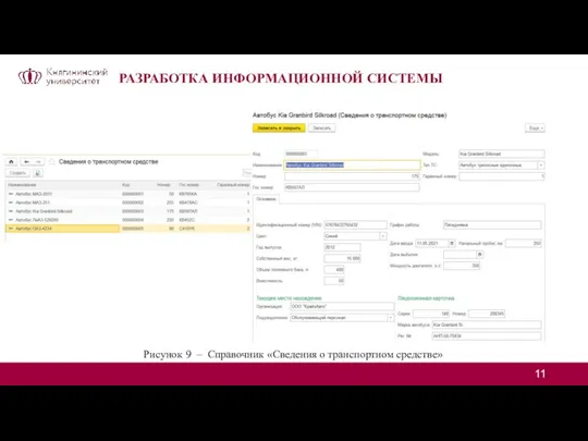 РАЗРАБОТКА ИНФОРМАЦИОННОЙ СИСТЕМЫ Рисунок 9 – Справочник «Сведения о транспортном средстве»