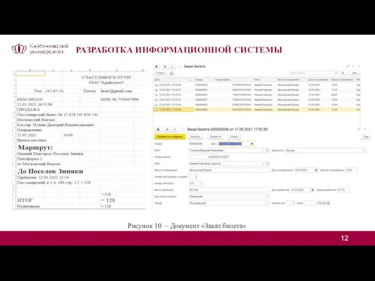 РАЗРАБОТКА ИНФОРМАЦИОННОЙ СИСТЕМЫ Рисунок 10 – Документ «Заказ билета»
