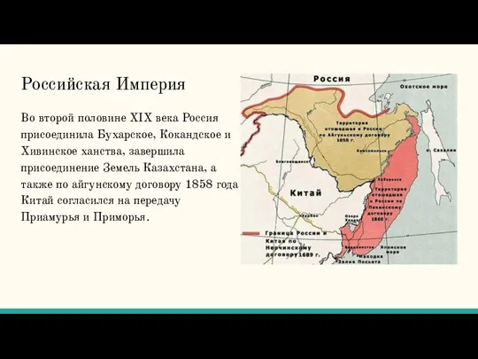 Российская Империя Во второй половине XIX века Россия присоединила Бухарское, Кокандское и