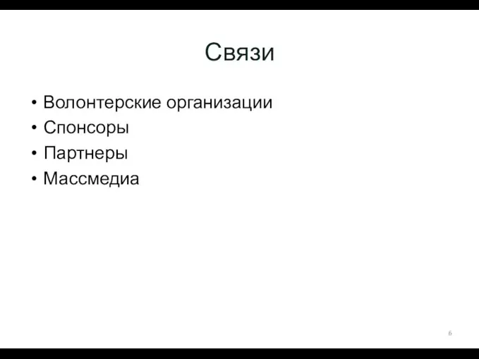 Связи Волонтерские организации Спонсоры Партнеры Массмедиа