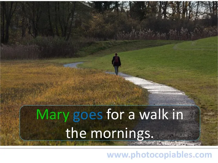 www.photocopiables.com Mary goes for a walk in the mornings.