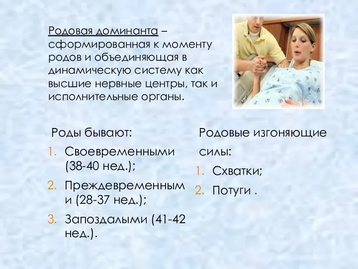 Родовая доминанта – сформированная к моменту родов и объединяющая в динамическую систему