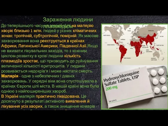 Зараження людини плазмодієм До теперішнього часу на земній кулі на малярію хворіє