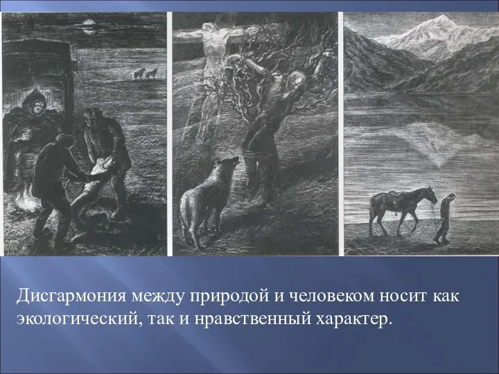 Дисгармония между природой и человеком носит как экологический, так и нравственный характер.