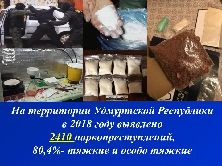 На территории Удмуртской Республики в 2018 году выявлено 2410 наркопреступлений, 80,4%- тяжкие и особо тяжкие