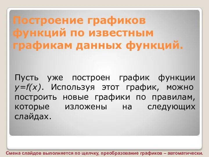 Построение графиков функций по известным графикам данных функций. Пусть уже построен график