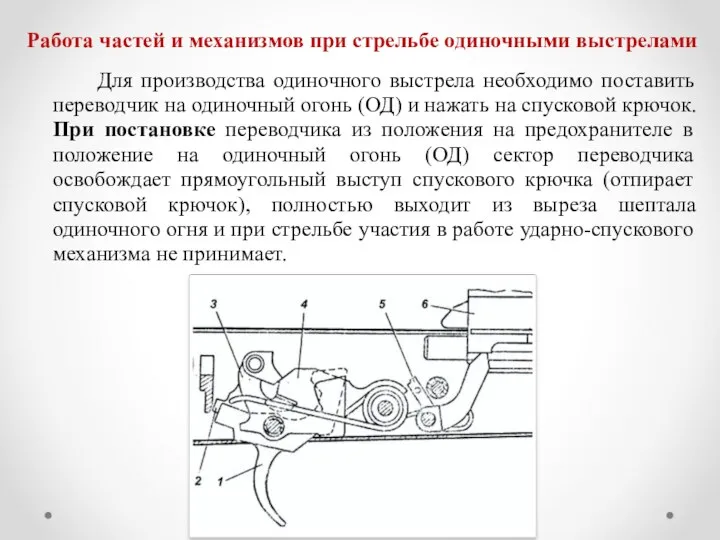 Работа частей и механизмов при стрельбе одиночными выстрелами Для производства одиночного выстрела