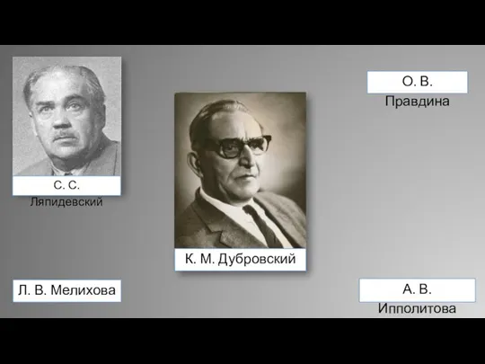 О. В. Правдина А. В. Ипполитова Л. В. Мелихова С. С. Ляпидевский К. М. Дубровский