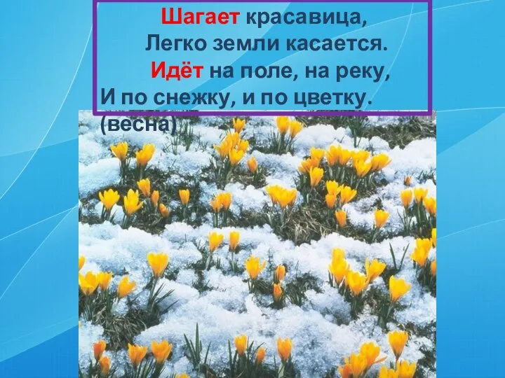 Шагает красавица, Легко земли касается. Идёт на поле, на реку, И по