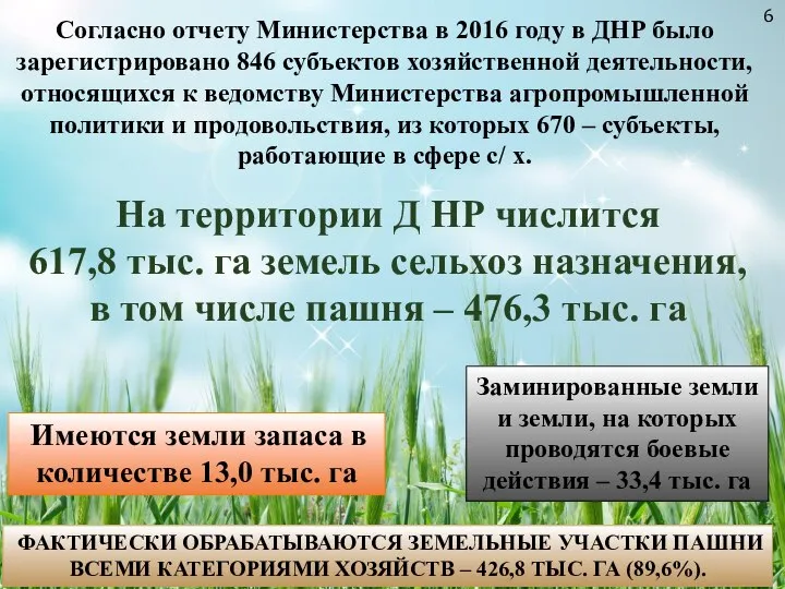 Согласно отчету Министерства в 2016 году в ДНР было зарегистрировано 846 субъектов