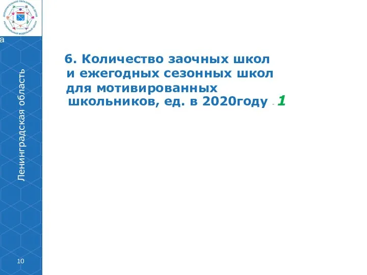 6. Количество заочных школ и ежегодных сезонных школ для мотивированных школьников, ед.