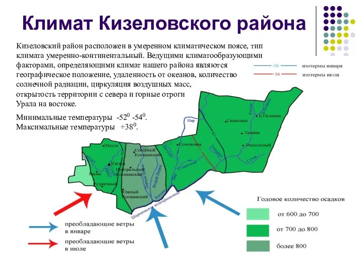 Климат Кизеловского района Кизеловский район расположен в умеренном климатическом поясе, тип климата