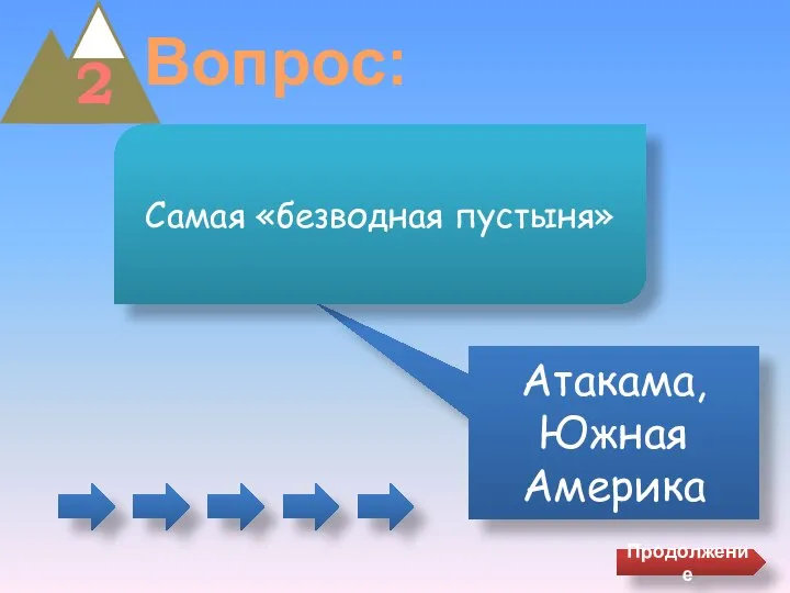 2 Вопрос: Атакама, Южная Америка Самая «безводная пустыня» Продолжение