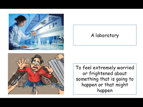 Lab A laboratory To feel extremely worried or frightened about something that