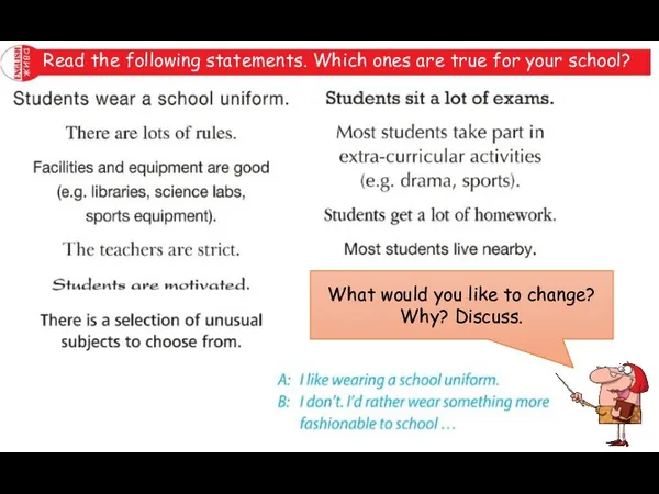 Read the following statements. Which ones are true for your school? What