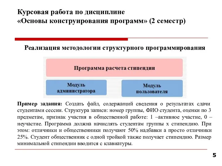 Курсовая работа по дисциплине «Основы конструирования программ» (2 семестр) Реализация методологии структурного