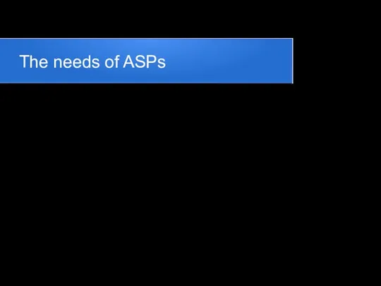 The needs of ASPs The need for ASPs has evolved from the