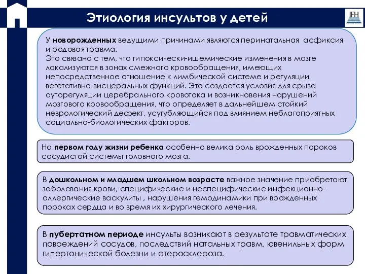 У новорожденных ведущими причинами являются перинатальная асфиксия и родовая травма. Это связано