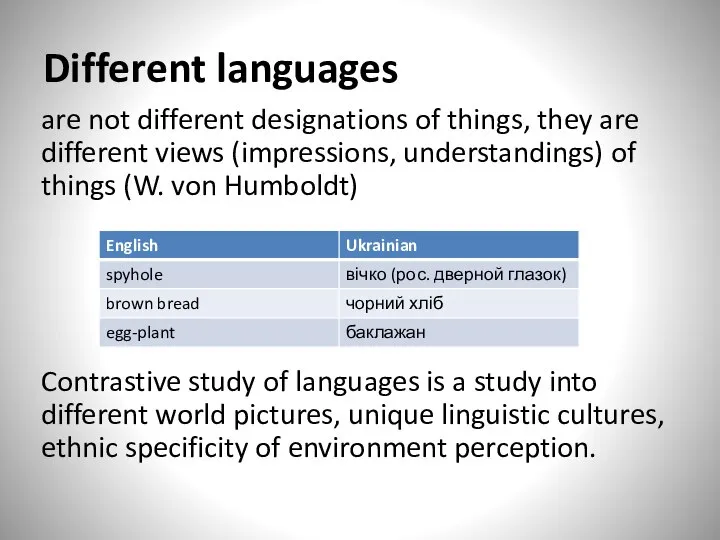 Different languages are not different designations of things, they are different views