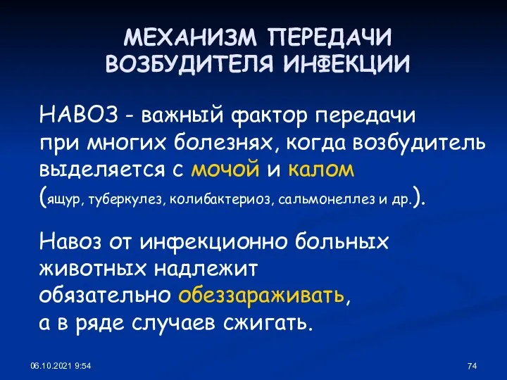 06.10.2021 9:54 МЕХАНИЗМ ПЕРЕДАЧИ ВОЗБУДИТЕЛЯ ИНФЕКЦИИ НАВОЗ - важный фактор передачи при