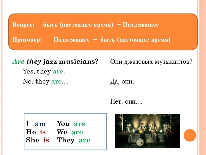 Are they jazz musicians? Yes, they are. No, they are… Они джазовых