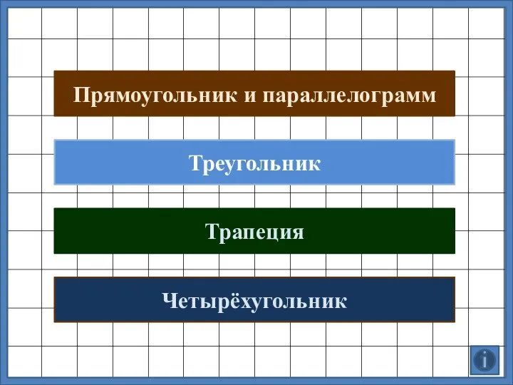 Прямоугольник и параллелограмм Треугольник Трапеция Четырёхугольник