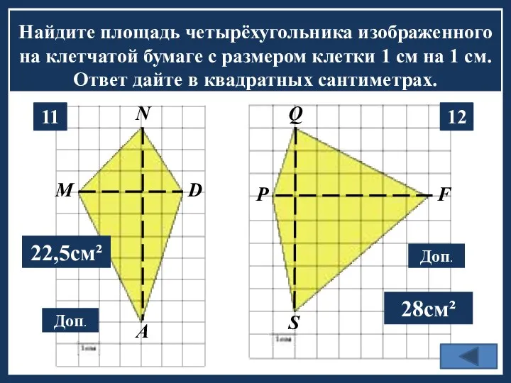 Найдите площадь четырёхугольника изображенного на клетчатой бумаге с размером клетки 1 см