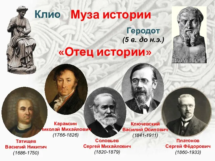 Геродот (5 в. до н.э.) «Отец истории» Муза истории Клио Карамзин Николай