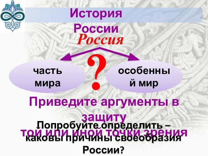 История России Россия ? Приведите аргументы в защиту той или иной точки