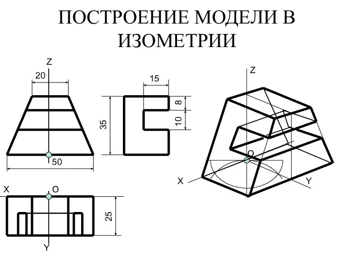 ПОСТРОЕНИЕ МОДЕЛИ В ИЗОМЕТРИИ 20 50 15 25 35 10 8 X