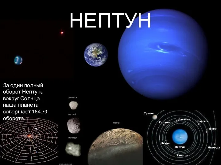 НЕПТУН За один полный оборот Нептуна вокруг Солнца наша планета совершает 164,79 оборота.