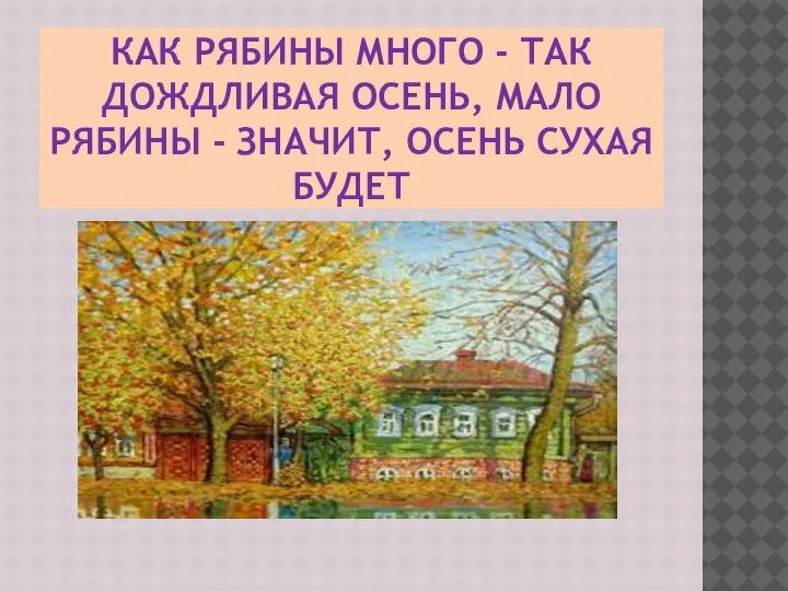 КАК РЯБИНЫ МНОГО - ТАК ДОЖДЛИВАЯ ОСЕНЬ, МАЛО РЯБИНЫ - ЗНАЧИТ, ОСЕНЬ СУХАЯ БУДЕТ