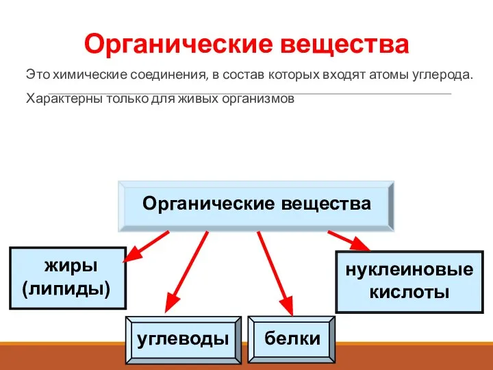 Органические вещества Это химические соединения, в состав которых входят атомы углерода. Характерны