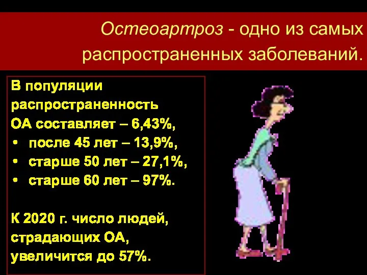 Остеоартроз - одно из самых распространенных заболеваний. В популяции распространенность ОА составляет