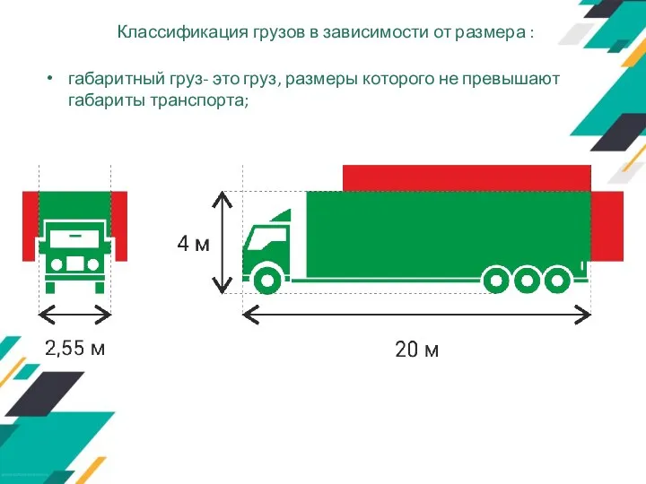 Классификация грузов в зависимости от размера : габаритный груз- это груз, размеры