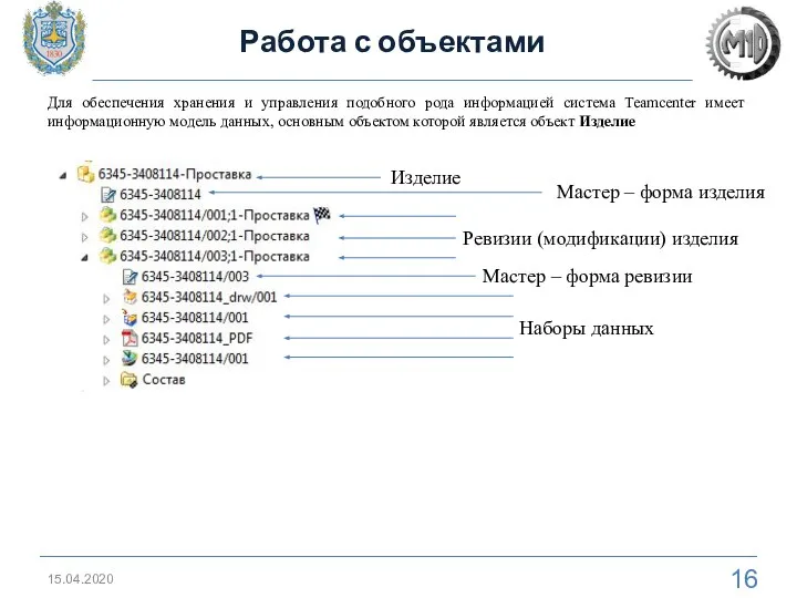 15.04.2020 Работа с объектами Для обеспечения хранения и управления подобного рода информацией