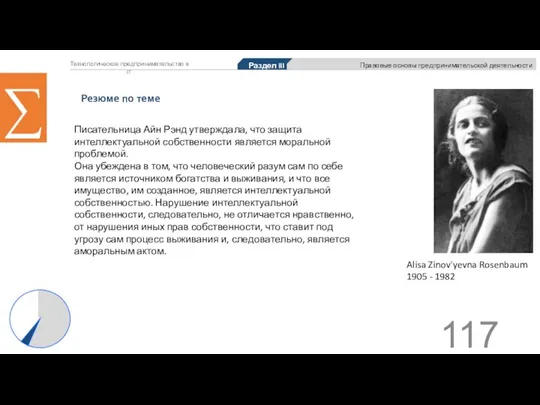 Технологическое предпринимательство в IT ∑ Писательница Айн Рэнд утверждала, что защита интеллектуальной