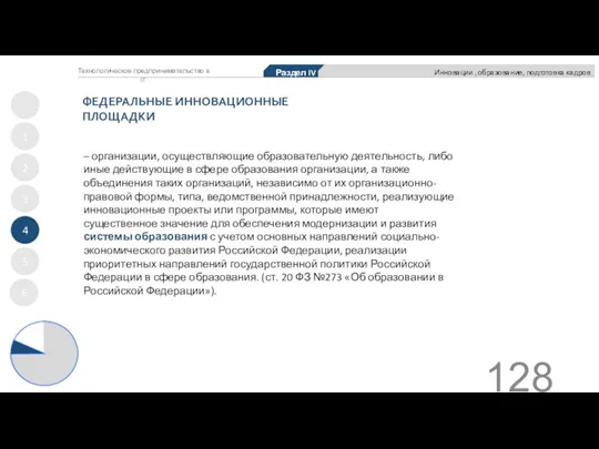 ФЕДЕРАЛЬНЫЕ ИННОВАЦИОННЫЕ ПЛОЩАДКИ 1 2 3 4 5 Раздел IV Инновации ,