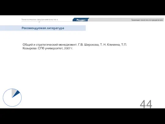 Технологическое предпринимательство в IT Раздел I Базовые понятия и определения Рекомендуемая литература