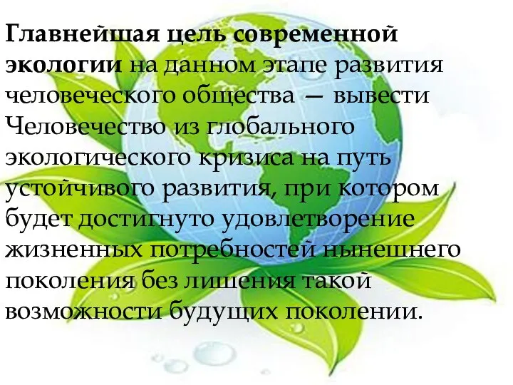 Главнейшая цель современной экологии на данном этапе развития человеческого общества — вывести