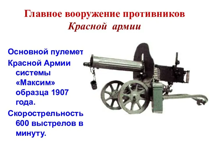 Главное вооружение противников Красной армии Основной пулемет Красной Армии системы «Максим» образца